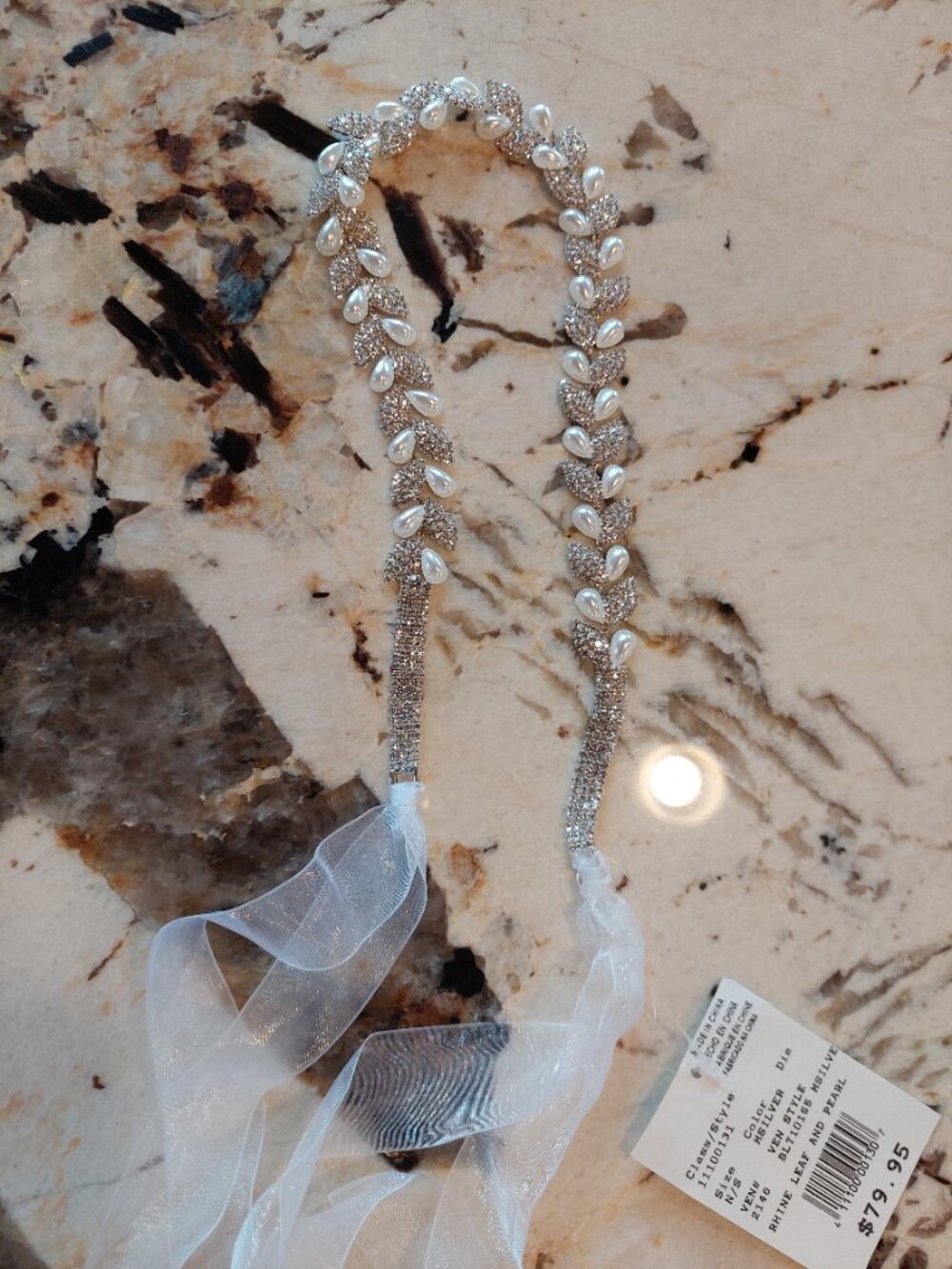Rhinestone Leaf and Pearl Wedding BridalDress Bling Belt Ties at waist open size